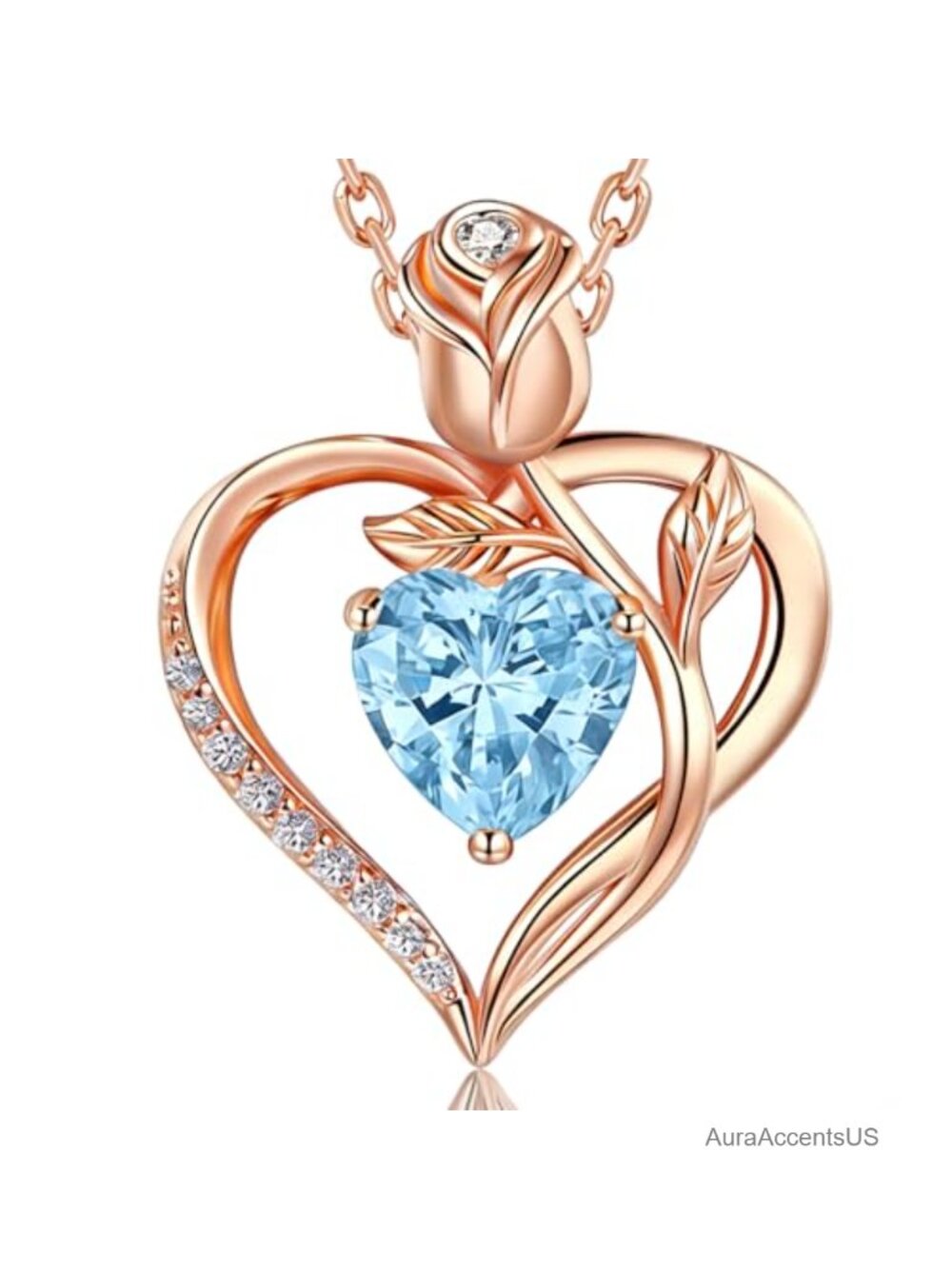 Heart Birthstone Pendant Necklace 18K Rose Gold over S925 Silver Adjustable